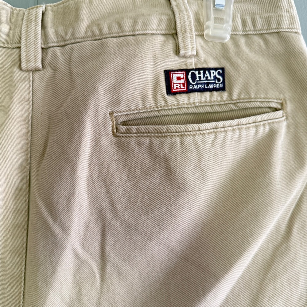 Chaps Ralph Lauren Mens 34 Khaki Double Pleated Chino Shorts 7" Vintage 90s Prep - Picture 6 of 8